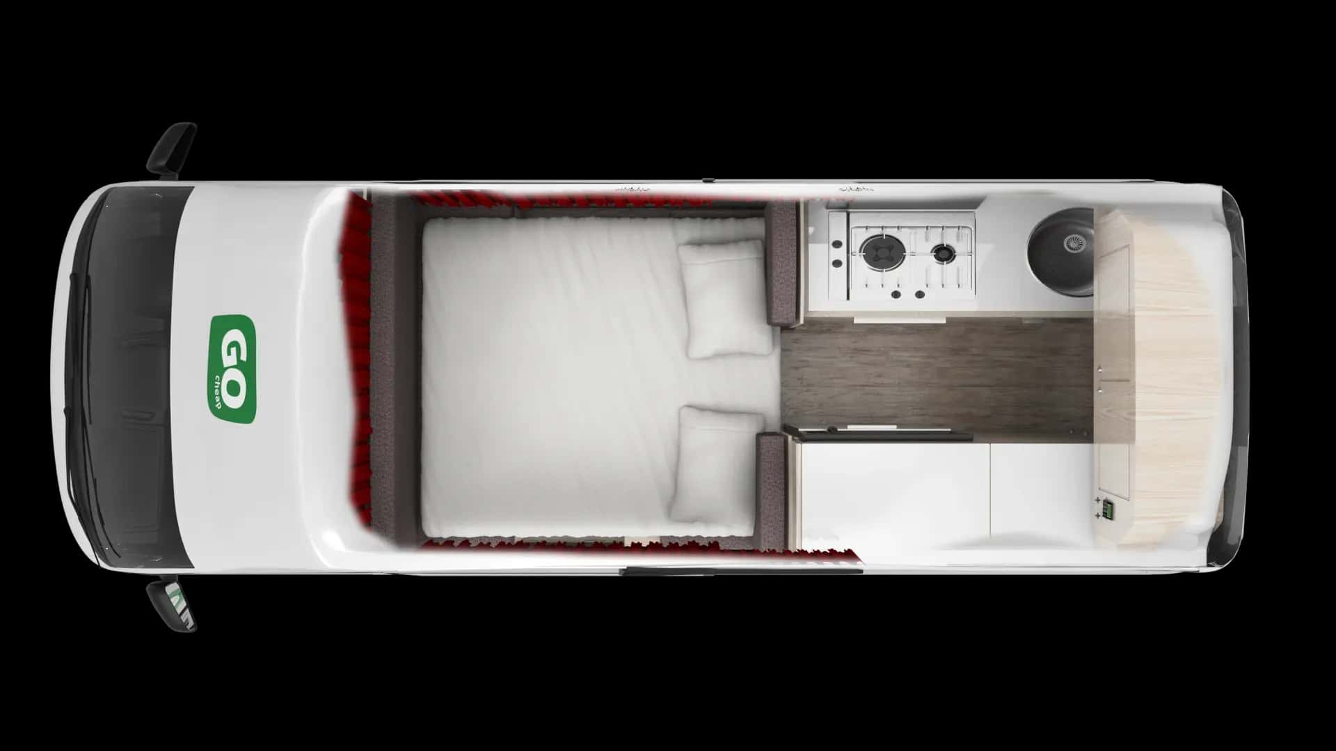 Australien, GoCheap Campervans, 2 Bett Hitop, Layout Nacht 2