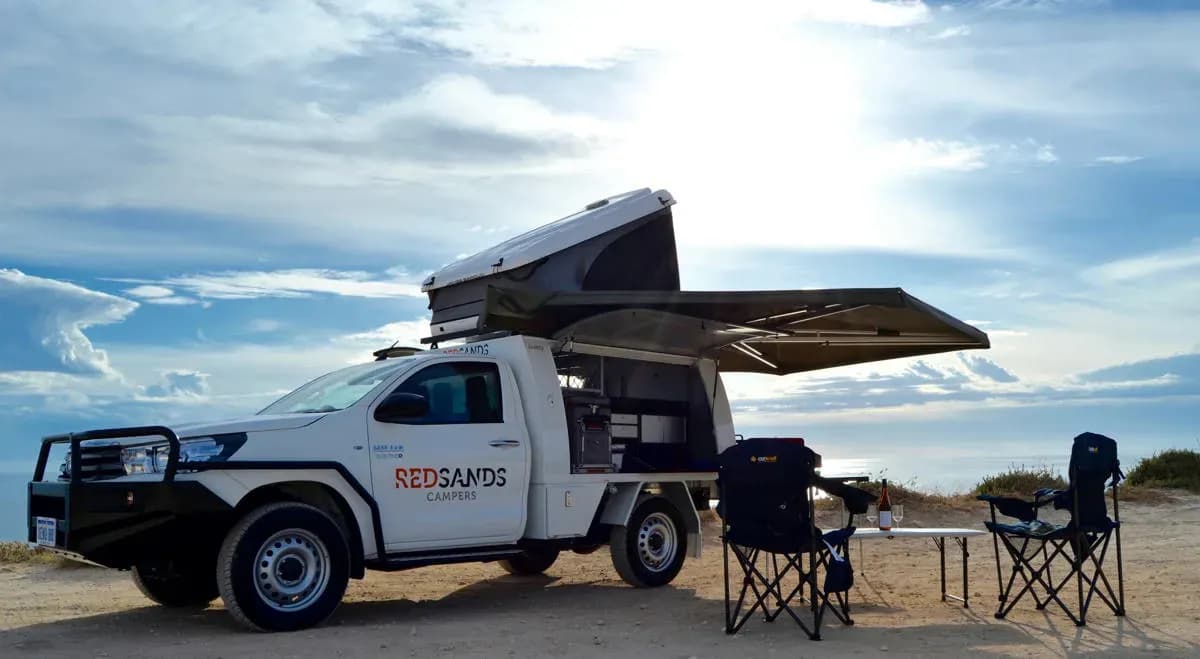 camper setup, allradcamper mieten australien, 2 personen 4wd camper, 4x4 camper mieten australien, red sands campers