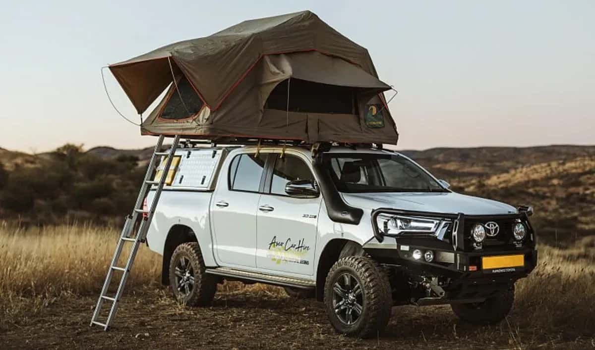 Namibia, Asco Car Hire, Premium S+ Hilux Safari DC 2.8TD, Dachzelt Vorhang