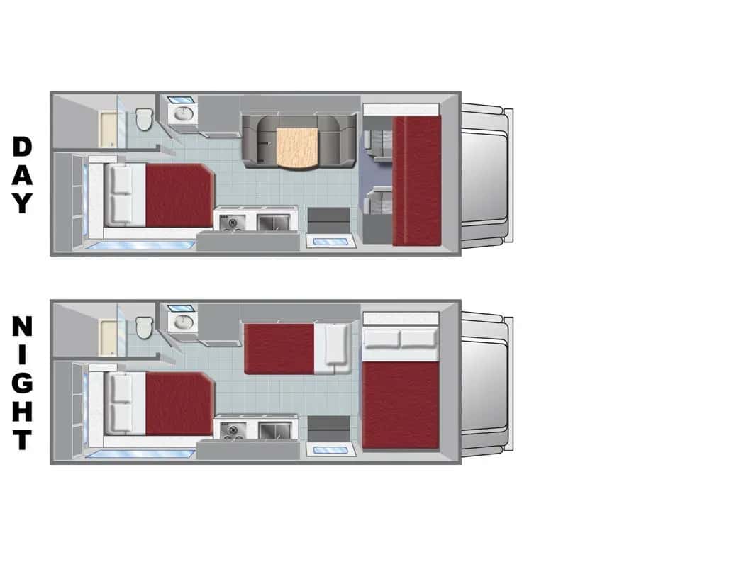 Class C Small C El Monte RV USA, Layout Tag und Nacht