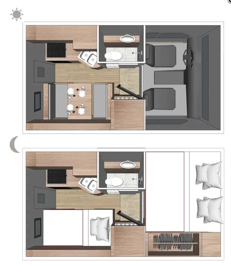 USA & Kanada, Ford Truck Camper, Tag und Nacht Layout, Campervan günstig mieten CamperOase