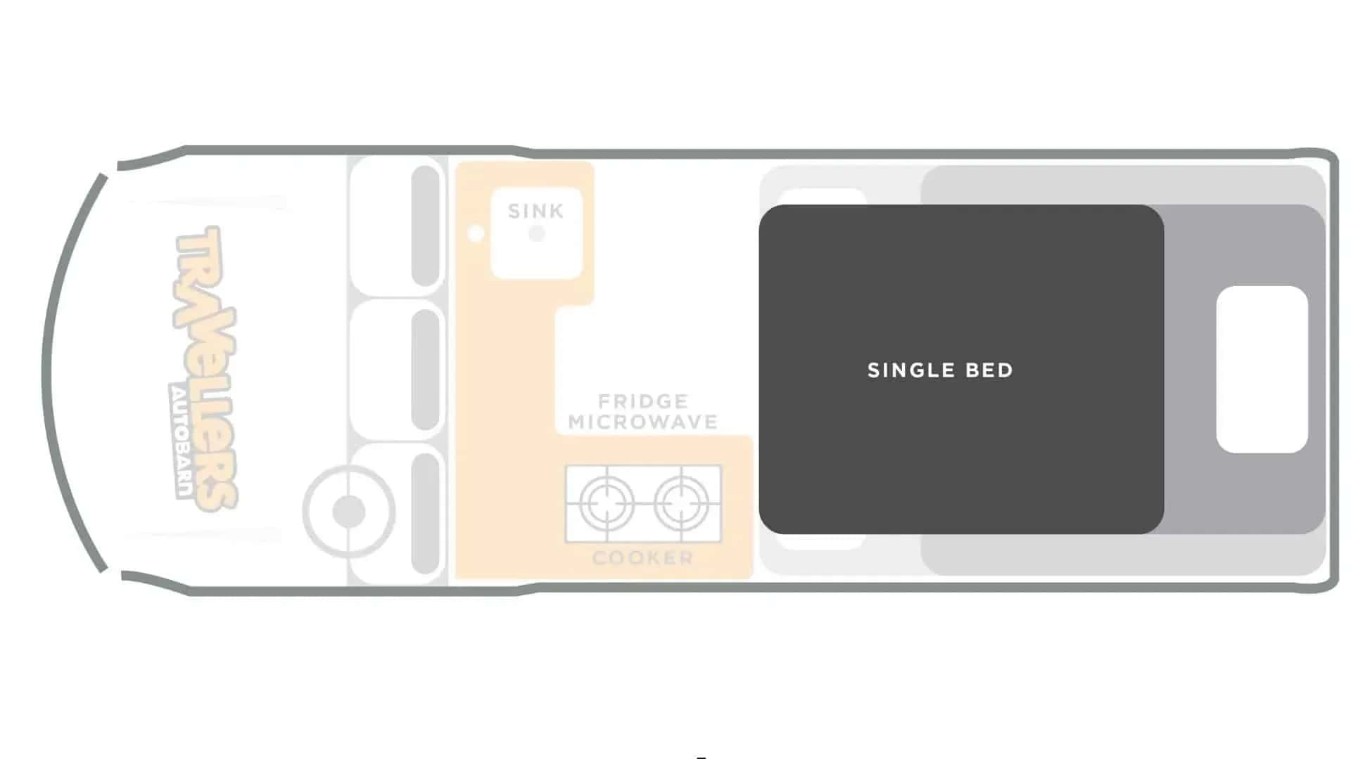 USA, TAB, Kuga Campervan, Layout Nacht Einzelbett oben