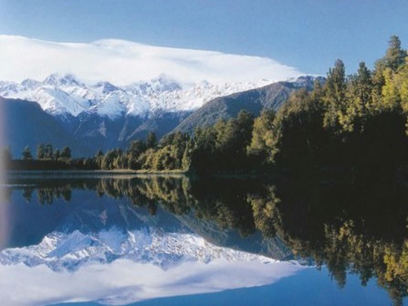 lake matheson panorama, spiegelung