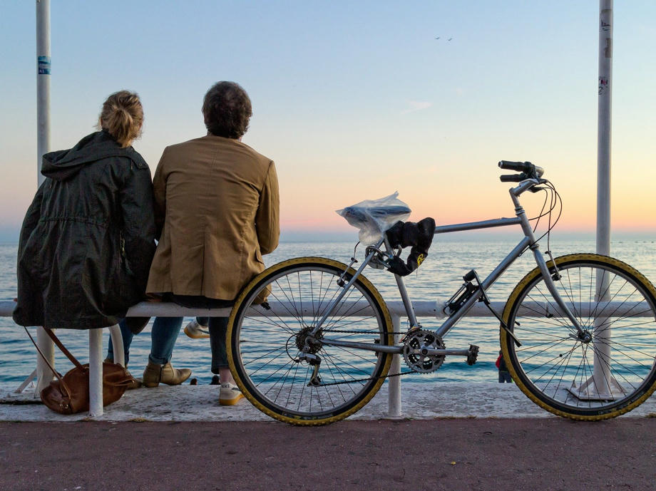 Paar, Frankreich, Romantik, Meer, Fahrrad